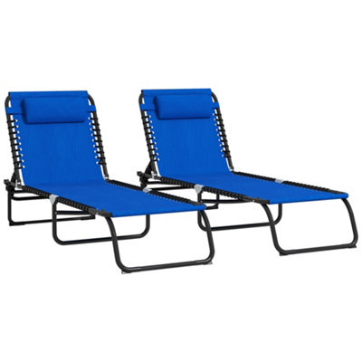 Outsunny 2 Pcs Folding Beach Chair Chaise Lounge 4 Adjustable Positions, Blue