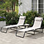 Outsunny 2 Pcs Folding Beach Chair Chaise Lounge 4 Adjustable Positions, Cream