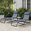 Outsunny 2 Pcs Folding Beach Chair Chaise Lounge 4 Adjustable Positions, Grey