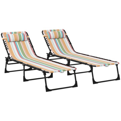 Outsunny 2 Pcs Folding Beach Chair Chaise Lounge 4 Adjustable Positions, Multi