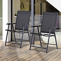 Outsunny 2-PCS Garden Armchairs Outdoor Patio Folding Modern Furniture Black