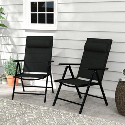Outsunny 2 PCS Outdoor Folding Chairs, Dining Chairs w/ Padded Filling, Black