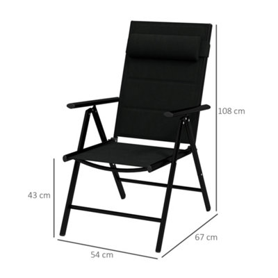 Outsunny 2 PCS Outdoor Folding Chairs, Dining Chairs w/ Padded Filling, Black