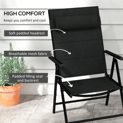 Outsunny 2 PCS Outdoor Folding Chairs, Dining Chairs w/ Padded Filling, Black