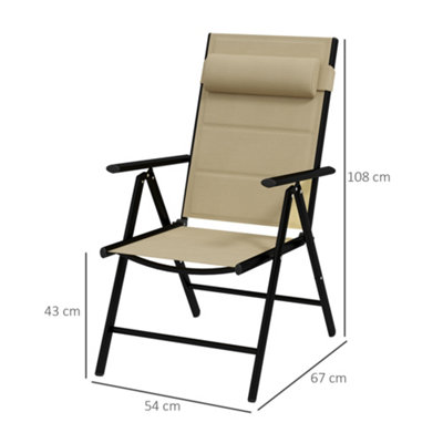 Outsunny 2 PCS Outdoor Folding Chairs, Dining Chairs w/ Padded Filling, Khaki
