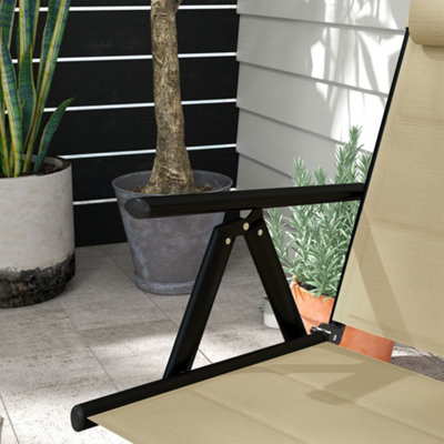 Outsunny 2 PCS Outdoor Folding Chairs, Dining Chairs w/ Padded Filling, Khaki
