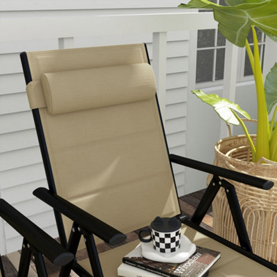 Outsunny 2 PCS Outdoor Folding Chairs, Dining Chairs w/ Padded Filling, Khaki