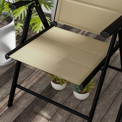 Outsunny 2 PCS Outdoor Folding Chairs, Dining Chairs w/ Padded Filling, Khaki