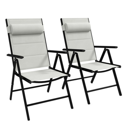 Outsunny 2 PCS Outdoor Folding Chairs, Dining Chairs with Padded Filling, Grey