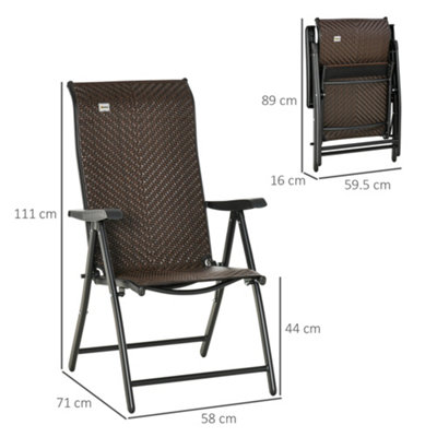 Outsunny 2 PCs Outdoor Rattan Folding Chair Set with 7 Levels Adjustable Backrest - 3
