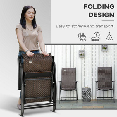 Outsunny 2 PCs Outdoor Rattan Folding Chair Set with 7 Levels Adjustable Backrest - 4