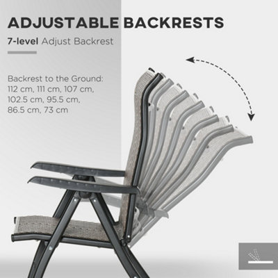 Outsunny 2 PCs Outdoor Rattan Folding Chair Set with 7 Levels Adjustable Backrest - 5