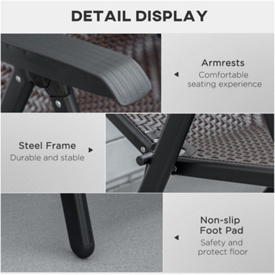 Outsunny 2 PCs Outdoor Rattan Folding Chair Set with 7 Levels Adjustable Backrest - 7
