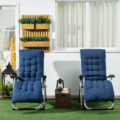 Outsunny 2 PCS Reclining Zero Gravity Chair Folding Lounger Cushion Blue