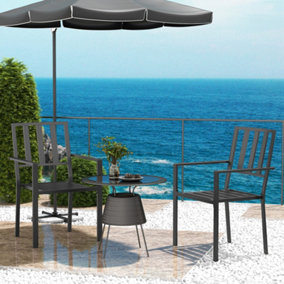 Outsunny 2 PCs Stackable Outdoor Garden Chairs with Metal Slatted Design, Black