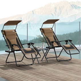 Outsunny 2 Pcs Zero Gravity Lounger Chair, Folding Reclining Chair, Brown