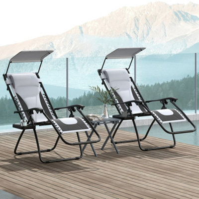 Outsunny 2 Pcs Zero Gravity Lounger Chair, Folding Reclining Chair, Grey