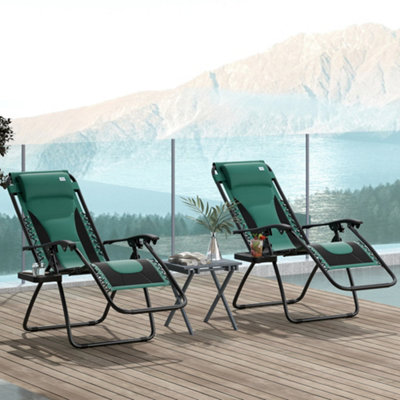 Outsunny 2 Pcs Zero Gravity Lounger Folding Recliner Chair w/ Cup Holder