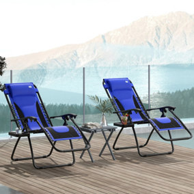 Outsunny 2 Pcs Zero Gravity Lounger Folding Recliner Chair w/ Cup Holder