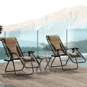 Outsunny 2 Pcs Zero Gravity Lounger Folding Recliner Chair w/ Cup Holder