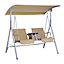 Outsunny 2 Person Covered Patio Swing with Pivot Table Storage Console Beige