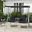 Outsunny 2 Person Covered Patio Swing with Pivot Table & Storage Console Black