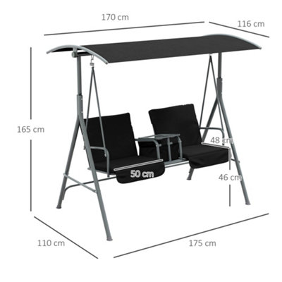 Outsunny 2 Person Covered Patio Swing with Pivot Table & Storage Console Black - 3