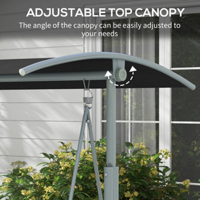 Outsunny 2 Person Covered Patio Swing with Pivot Table & Storage Console Black - 4