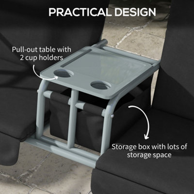 Outsunny 2 Person Covered Patio Swing with Pivot Table & Storage Console Black - 5