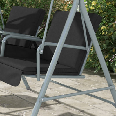 Outsunny 2 Person Covered Patio Swing with Pivot Table & Storage Console Black - 8