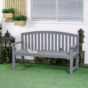 Outsunny 2 Person Garden Bench Wooden Outdoor Furniture with Armrest Grey