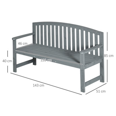 Outsunny 2 Person Garden Bench Wooden Outdoor Furniture with Armrest Grey