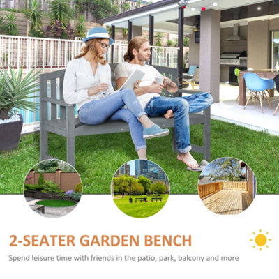 Outsunny 2 Person Garden Bench Wooden Outdoor Furniture with Armrest Grey - 4