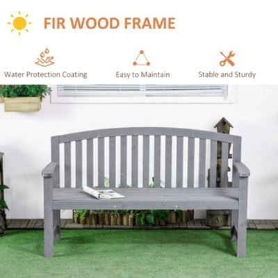 Outsunny 2 Person Garden Bench Wooden Outdoor Furniture with Armrest Grey
