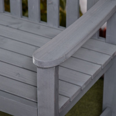 Outsunny 2 Person Garden Bench Wooden Outdoor Furniture with Armrest Grey