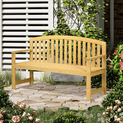 Outsunny 2 Person Garden Bench Wooden Outdoor Furniture with Armrest Orange
