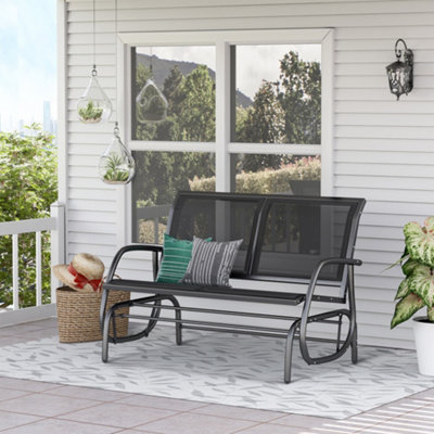 Outsunny 2-Person Patio Glider Bench Gliding Chair Loveseat w/ Armrest Black