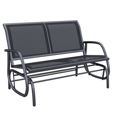 Outsunny 2-Person Patio Glider Bench Gliding Chair Loveseat with Armrest Black