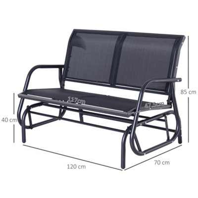 Outsunny 2-Person Patio Glider Bench Gliding Chair Loveseat with Armrest Black - 3