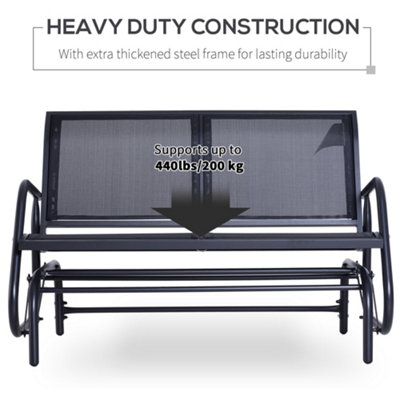 Outsunny 2-Person Patio Glider Bench Gliding Chair Loveseat with Armrest Black - 6