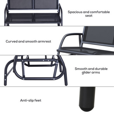 Outsunny 2-Person Patio Glider Bench Gliding Chair Loveseat with Armrest Black - 7