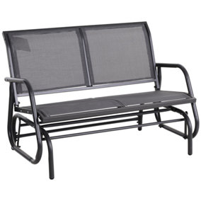 Outsunny 2-Person Patio Glider Bench Gliding Chair Loveseat with Armrest Grey