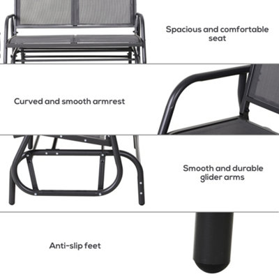 Outsunny 2-Person Patio Glider Bench Gliding Chair Loveseat with Armrest Grey - 7