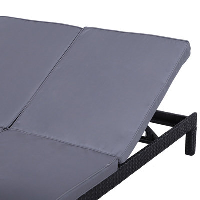Outsunny 2 Person Rattan Lounger Adjustable Double Chaise Chair with Cushion Black - 9