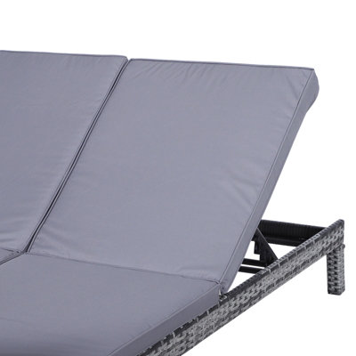 Outsunny 2 Person Rattan Lounger Adjustable Double Chaise Chair with Cushion Grey - 9