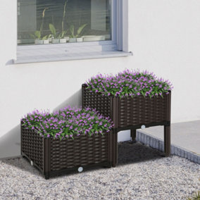 Outsunny 2-piece Elevated Flower Bed Vegetable Herb Planter Plastic, Brown