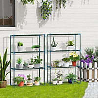 Outsunny 2-Piece Flower Stand Set, 4-Tier Planter Holder Display Rack, Green