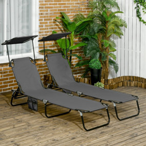 Outsunny 2 Piece Folding Sun Loungers with Adjustable Backrest, Dark Grey