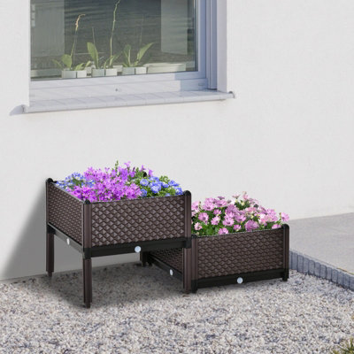 Outsunny 2-Piece Raised Garden Bed Planter Box for Flowers, Vegetables