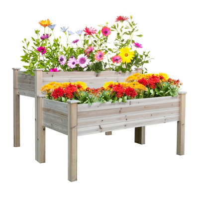 Outsunny 2-Piece Solid Fir Wood Raised Flower Bed Vegetable Grow Box Stand